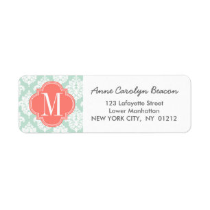 Elegant Mint Damask gepersonaliseerd Etiket