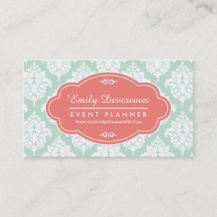 Elegant Mint Damask gepersonaliseerd Visitekaartje