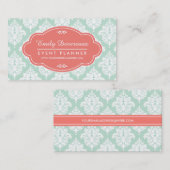 Elegant Mint Damask gepersonaliseerd Visitekaartje (Voorkant / Achterkant)