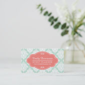 Elegant Mint Damask gepersonaliseerd Visitekaartje (Staand voorkant)
