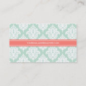 Elegant Mint Damask gepersonaliseerd Visitekaartje (Achterkant)
