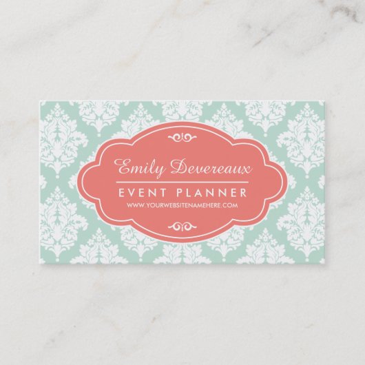 Elegant Mint Damask gepersonaliseerd Visitekaartje (Voorkant)