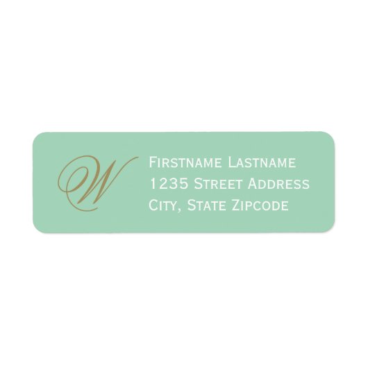 Elegant Mint en Antiek Gold Monogram Initiaal Etiket (Voorkant)