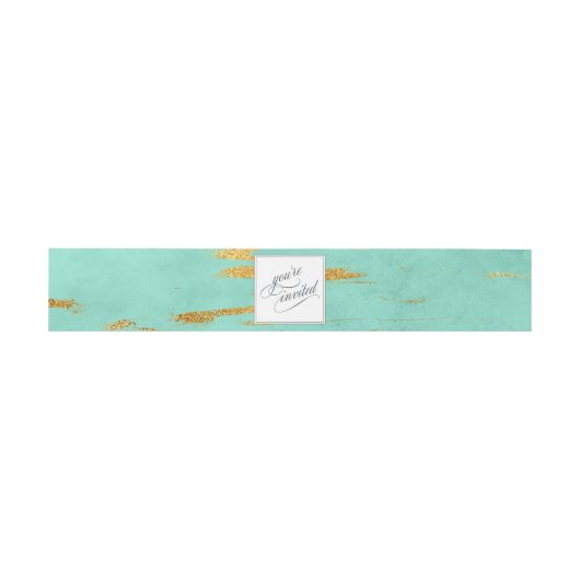 Elegant Mint en Gold Marble Pattern Wedding Uitnodigingen Wikkel (Vlak)
