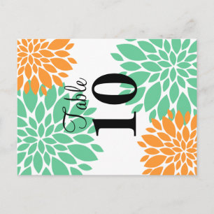 Elegant Mint en Oranje Floral Burst Table Number Briefkaart