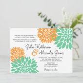 Elegant Mint en Oranje Floral Burst Wedding Kaart (Staand voorkant)