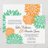 Elegant Mint en Oranje Floral Burst Wedding Kaart (Voorkant / Achterkant)