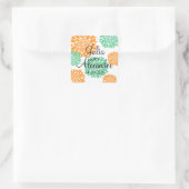 Elegant Mint en Oranje Floral Burst Wedding Vierkante Sticker (Tas)
