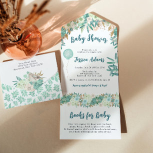 Elegant Mint Floral Baby shower All In One Uitnodiging