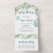 Elegant Mint Floral Baby shower All In One Uitnodiging (Binnen)