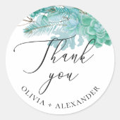 Elegant mint floral succulents bruiloft bedankt je ronde sticker (Voorkant)