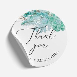 Elegant mint floral succulents bruiloft bedankt je ronde sticker