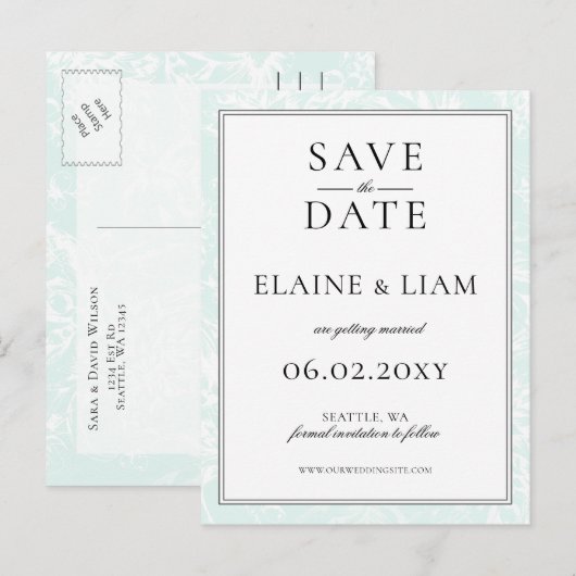Elegant Mint Floral Wedding slaat de datum op Aankondigingskaart (Voorkant / Achterkant)