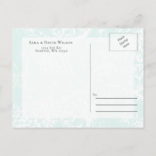 Elegant Mint Floral Wedding slaat de datum op Aankondigingskaart (Achterkant)