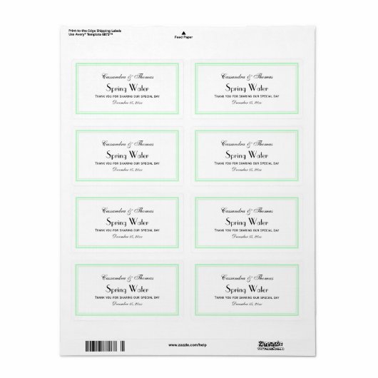 Elegant Mint Framed H Water Fles Label (Full Sheet)