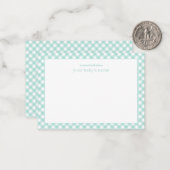 Elegant Mint Gingham Baby Nursery Note Kaart Notitiekaartje (Voorkant / Achterkant in situ)