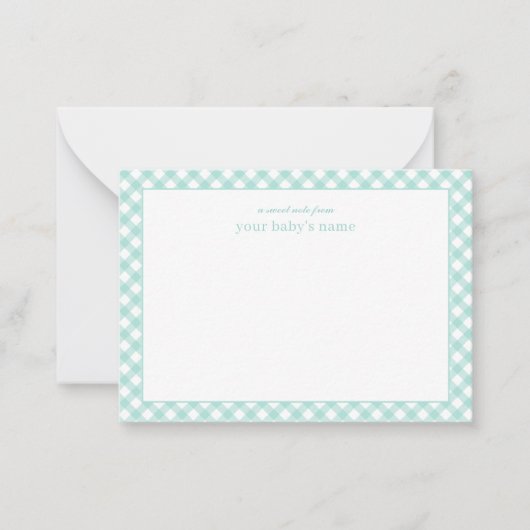 Elegant Mint Gingham Baby Nursery Note Kaart Notitiekaartje (Voorkant)