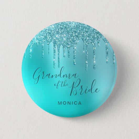 Elegant mint glitter druppelt oma van de bruid ronde button 5,7 cm (Voorkant)