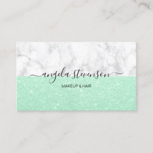 Elegant mint glitter white marble makeuken and hai visitekaartje