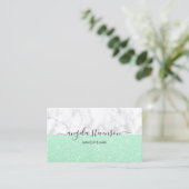 Elegant mint glitter white marble makeuken and hai visitekaartje (Staand voorkant)