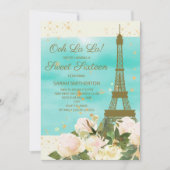 Elegant Mint Gold Eiffel Tower Paris Sweet 16 Kaart (Voorkant)
