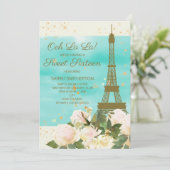 Elegant Mint Gold Eiffel Tower Paris Sweet 16 Kaart (Staand voorkant)