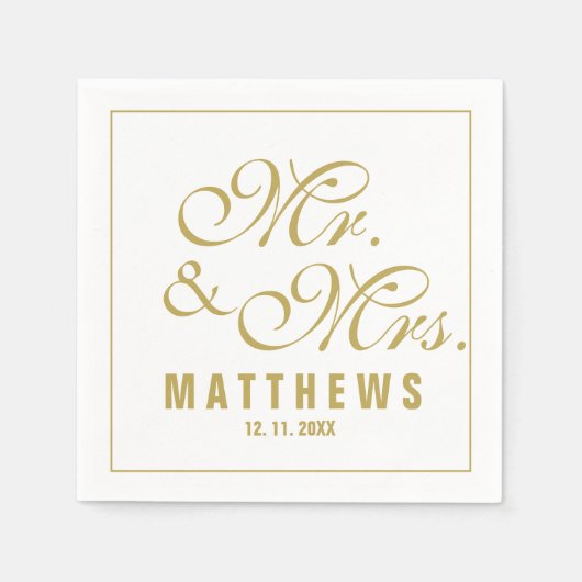 Elegant Mint Gold Mr en Mrs Wedding Monogram Servet (Voorkant)