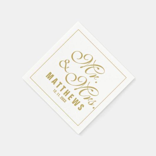 Elegant Mint Gold Mr en Mrs Wedding Monogram Servet (Hoek)