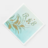 Elegant Mint, Gold Waterverf Foliage Monogram Servet (Hoek)
