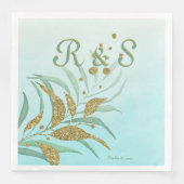 Elegant Mint, Gold Waterverf Foliage Monogram Servet (Voorkant)