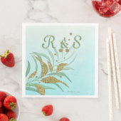 Elegant Mint, Gold Waterverf Foliage Monogram Servet (Insitu)