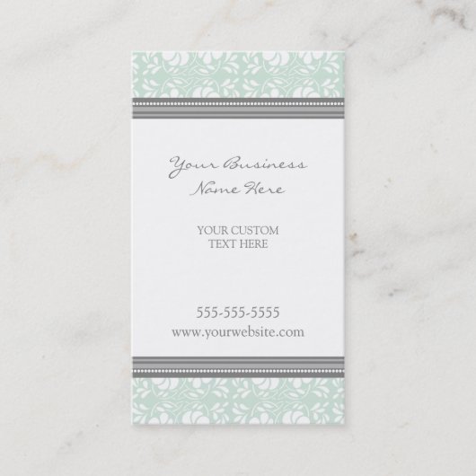Elegant Mint Gray Damask Visitekaartjes (Voorkant)