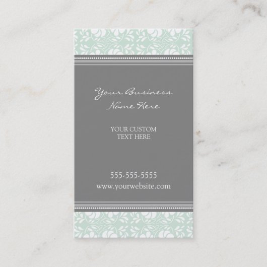 Elegant Mint Gray Damask Visitekaartjes (Voorkant)