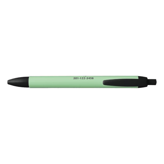 Elegant Mint Green Black Phone Number & Script  Zwarte Inkt Pen (Achterkant)