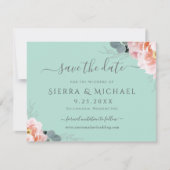 Elegant Mint Green Blush Pink Floral Save the Date Aankondiging (Voorkant)