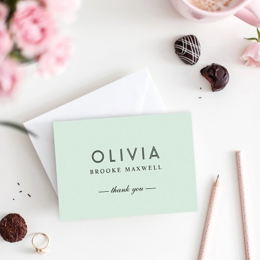 Elegant Mint Green en Black Custom Monogram Bedankkaart
