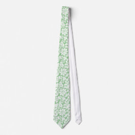 Elegant Mint-Green en White Floral Damaskers Stropdas