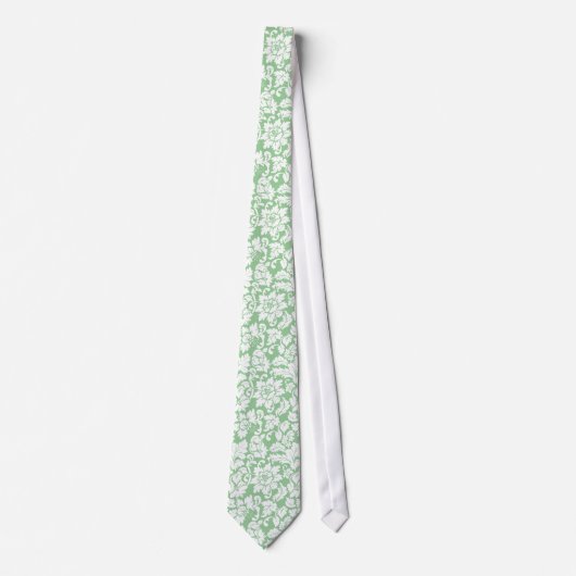 Elegant Mint-Green en White Floral Damaskers Stropdas (Voorkant)