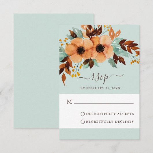 Elegant Mint Green Floral Wedding RSVP Kaart (Voorkant / Achterkant)