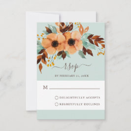 Elegant Mint Green Floral Wedding RSVP Kaart