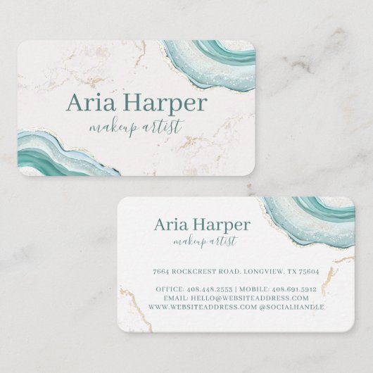 Elegant Mint Green Geode Gold Glitter Agate Visitekaartje (Voorkant / Achterkant)