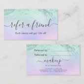 Elegant mint green glitter marble makeup artiest aanbevelingskaartje (Voorkant / Achterkant)