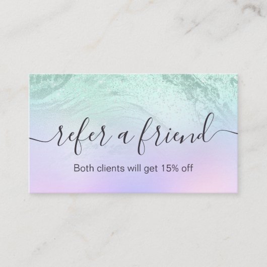 Elegant mint green glitter marble makeup artiest aanbevelingskaartje (Voorkant)