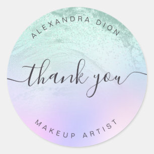 Elegant mint green glitter marble makeup artiest ronde sticker