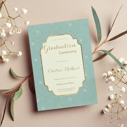Elegant mint green gold glitter glam Graduation Kaart