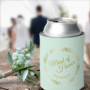 Elegant Mint Green & Gold Maid of Honor Wedding Blikjeskoeler