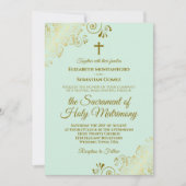 Elegant Mint Green & Gold Modern katholieke bruilo Kaart (Voorkant)