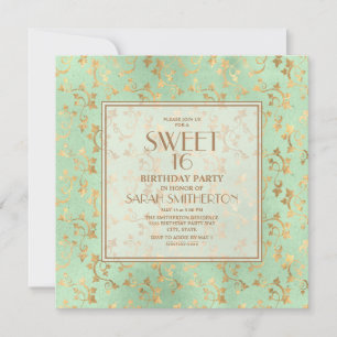 Elegant Mint Green Gold Sweet 16 Kaart