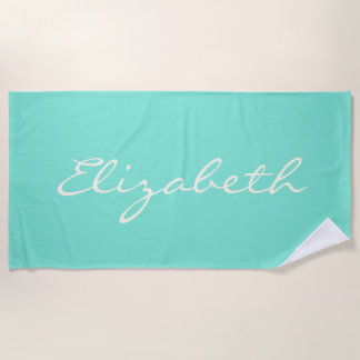 Elegant Mint Green Handgeschreven de Naam van het Strandlaken