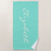 Elegant Mint Green Handgeschreven de Naam van het  Strandlaken (Voorkant)